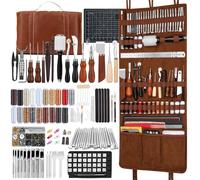 SUVSOON Leather Tool Kit with Leather Handbag, Leather Crafting Tools with Waxed Thread Snap Button Rivet Cuting Mat Leather Tools for Leather Polishing Sewing Carving and Cutting
