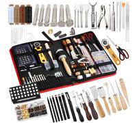 SUVSOON Leather Working Kit, Professional Leather Crafting Tools and Supplies Leather Tooling Kit with Storage Bag Punching Stamping Carving Rivet and Snap Leather Working Tools for DIY Craft