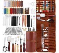 SUVSOON Leather Working Tool with Roll Bag and Manual, Leather Tools Working Crafting Kit with Awl Stitching Punch Waxed Thread for Punching Carving Sewing