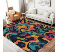 SUWALI Abstract Multicolor Rug, Groovy Retro Rugs for Living Room Bedroom, Boho Chic Carpet, Funky Modern Home Decor, Washable Non Slip Low Pile Large Area Rugs, 140 x 200 cm