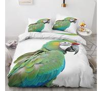 SUWALI Parrot King Size Duvet Cover Set, Bird Printed Bedding Quilt Cover, 2 Pillow Cases, Soft Microfibre, with Zip Fastening, Reversible Design