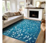 SUWALI Teal Leaf Rug, 40 x 60 cm, Botanical Leaves Rugs for Living Room, Bedroom Decor Design Floor Carpet, Washable, Low Pile