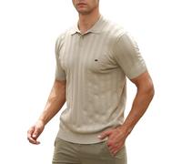 Suwangi Men's Knitted Polo Shirts Short Sleeve Polo Casual Textured Knitted Summer Polo T-Shirt Khaki