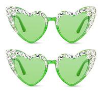 Suwaoo 2PCS St. Patrick's Day Glasses Irish Shamrock Sunglasses Glitter Green, Leprechaun Costume Accessories for St. Patrick's Day Party Favors Supplies