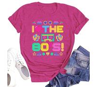 SUWATOIN 80s T Shirts Women I Love The 80s Shirt Short Sleeve Retro Fancy Dress Party Tees Pop Star Tops Pink