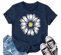 SUWATOIN Daisy T Shirts for Women Flower Graphic Shirt Faith Inspirational Tshirt Basic Tees Tops