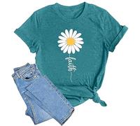 SUWATOIN Daisy T Shirts for Women Flower Graphic Shirt Faith Inspirational Tshirt Basic Tees Tops