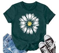 SUWATOIN Daisy T Shirts for Women Flower Graphic Shirt Faith Inspirational Tshirt Basic Tees Tops DarkGreen