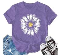 SUWATOIN Daisy T Shirts for Women Flower Graphic Shirt Faith Inspirational Tshirt Basic Tees Tops Purple