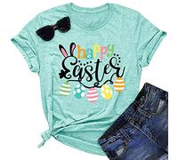 SUWATOIN Easter T Shirt Women Happy Bunny Easter Shirts Easter Egg Graphic T-Shirt Easter Gifts for Her Tshirt Top Green