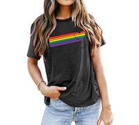 SUWATOIN Gay Pride Rainbow Heart Shirt LGBT Pride Month T-Shirt Lesbian Round Neck Short Sleeve