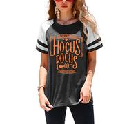 SUWATOIN Hocus Pocus Shirts Womens Halloween Shirt Sanderson Witch Broom Graphic Tshirt Raglan Color Block Tops