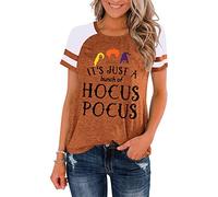 SUWATOIN Hocus Pocus Shirts Womens Halloween Shirt Sanderson Witch Broom Graphic Tshirt Raglan Color Block Tops