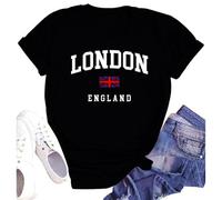 SUWATOIN London England Shirt for Women Union Jack Flag Souvenir Printed T-Shirt Tops Black