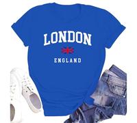 SUWATOIN London England Shirt for Women Union Jack Flag Souvenir Printed T-Shirt Tops Blue