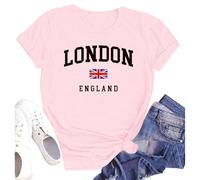 SUWATOIN London England Shirt for Women Union Jack Flag Souvenir Printed T-Shirt Tops Pink