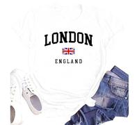 SUWATOIN London England Shirt for Women Union Jack Flag Souvenir Printed T-Shirt Tops White