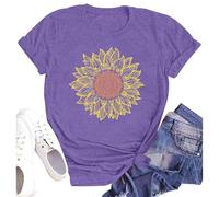 SUWATOIN Sunflower Shirts Women Flower Graphic T-Shirts Inspirational Tees Casual Faith Shirt Short Sleeve Tops
