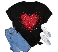 SUWATOIN Valentines Day Tshirt Women Heart T Shirts Valentines for Her Black