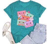 SUWATOIN Womens 80s 90s Shirts Country Music T-Shirt 80s 90s Music Cassette Tape Tee Tops Cyan
