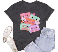 SUWATOIN Womens 80s 90s Shirts Country Music T-Shirt 80s 90s Music Cassette Tape Tee Tops Grey