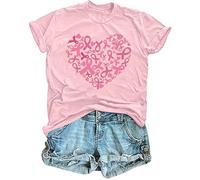 SUWATOIN Womens Breast Cancer Shirts Heart Pink Ribbon Tshirt Cancer Awareness Tee Tops