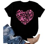 SUWATOIN Womens Breast Cancer Shirts Heart Pink Ribbon Tshirt Cancer Awareness Tee Tops