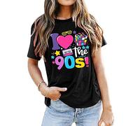 SUWATOIN Women's I Love The 90s T-Shirt Retro Festival Costume T-Shirt Outfit Short Sleeve Tops Black M