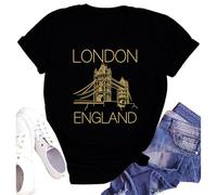 SUWATOIN Womens London England Shirt London Tower Bridge Graphic British UK Gift London Souvenir T-Shirt Black
