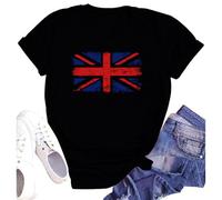 SUWATOIN Womens London England Shirt Union Jack Flag Souvenir Printed T-Shirt Tops Black