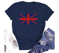 SUWATOIN Womens London England Shirt Union Jack Flag Souvenir Printed T-Shirt Tops Blue