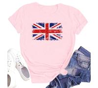 SUWATOIN Womens London England Shirt Union Jack Flag Souvenir Printed T-Shirt Tops Pink