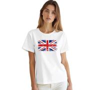 SUWATOIN Womens London England Shirt Union Jack Flag Souvenir Printed T-Shirt Tops White