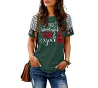 SUWATOIN Womens Merry Christmas Shirts Xmas Leopard Plaid Tree Shirt Top Casual Striped Splicing Short Sleeve