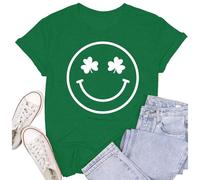 SUWATOIN Womens St Patricks Day Shirt Lucky Shamrock Paddy's Day T-Shirt Smiley Face Irish Clover Tee Tops