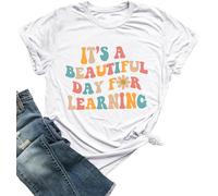 SUWATOIN Womens Teacher Life Shirts Teacher Gift Short Sleeve Shirts It s a Beautiful Day for Learning T-Shirt White