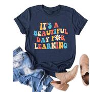 SUWATOIN Womens Teacher Life Shirts Teacher Gift Short Sleeve Shirts It s a Beautiful Day for Learning T-Shirt Blue