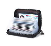 Suweibuke Genuine Leather Credit Card Holder Zipper Wallet RFID Blocking Secure Card Case ID Case Organizer, Classic-Black Pebbled Genuine Leather, 4.3" X 3.3" X 0.8", Classic