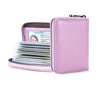 Suweibuke Genuine Leather Credit Card Holder Zipper Wallet RFID Blocking Secure Card Case ID Case Organizer, Light Purple, Classical