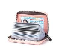 Suweibuke Genuine Leather Credit Card Holder Zipper Wallet RFID Blocking Secure Card Case ID Case Organizer, Pink, Classical