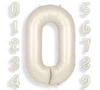 SUWEN 40 Inch Cream White 0 Number Balloon Foil 0-9 Birthday Big Numbers | Birthday Anniversary Party Decorations Large Helium Number Balloons Jumbo Giant Huge Mylar
