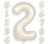 SUWEN 40 Inch Cream White Large 2 Number Balloons Big Foil Helium Number Balloons 0-9 Jumbo Happy 2nd Mylar Birthday Party Decorations for Boy or Girl Anniversary Party Supplies
