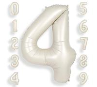 SUWEN 40 Inch Cream White Large 4 Number Balloons Big Foil Helium Number Balloons 0-9 Jumbo Happy 4th Mylar Birthday Party Decorations for Boy or Girl Anniversary Party Supplies