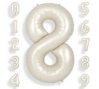 SUWEN 40 Inch Cream White Large 8 Number Balloons Big Foil Helium Number Balloons 0-9 Jumbo Happy 8th Mylar Birthday Party Decorations for Boy or Girl Anniversary Party Supplies