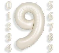 SUWEN 40 Inch Cream White Large 9 Number Balloons Big Foil Helium Number Balloons 0-9 Jumbo Happy 9th Mylar Birthday Party Decorations for Boy or Girl Anniversary Party Supplies