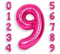 SUWEN 40 Inch Hot Pink Large 9 Number Balloons Big Foil Helium Number Balloons 0-9 Jumbo Happy 9th Mylar Birthday Party Decorations for Girl Anniversary Party Supplies
