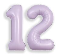 SUWEN 40 Inch Lavender 12 Number Balloon Foil 0-9 Birthday Big Numbers | 12th Birthday Anniversary Party Decorations Large Helium Number Balloons Jumbo Giant Huge Mylar