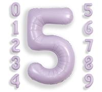 SUWEN 40 Inch Lavender 5 Number Balloon Foil 0-9 Birthday Big Numbers