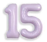 SUWEN 40 Inch Lavender Large 15 Balloon Number Big Foil Helium Number Balloons 0-9 Giant Jumbo Happy 15th Birthday Party Decorations for Boy or Girl Huge Mylar Anniversary Party Supplies