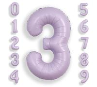 SUWEN 40 Inch Lavender Large 3 Balloon Number Big Foil Helium Number Balloons 0-9 Giant Jumbo Happy 3rd Birthday Party Decorations for Boy or Girl Huge Mylar Anniversary Party Supplies